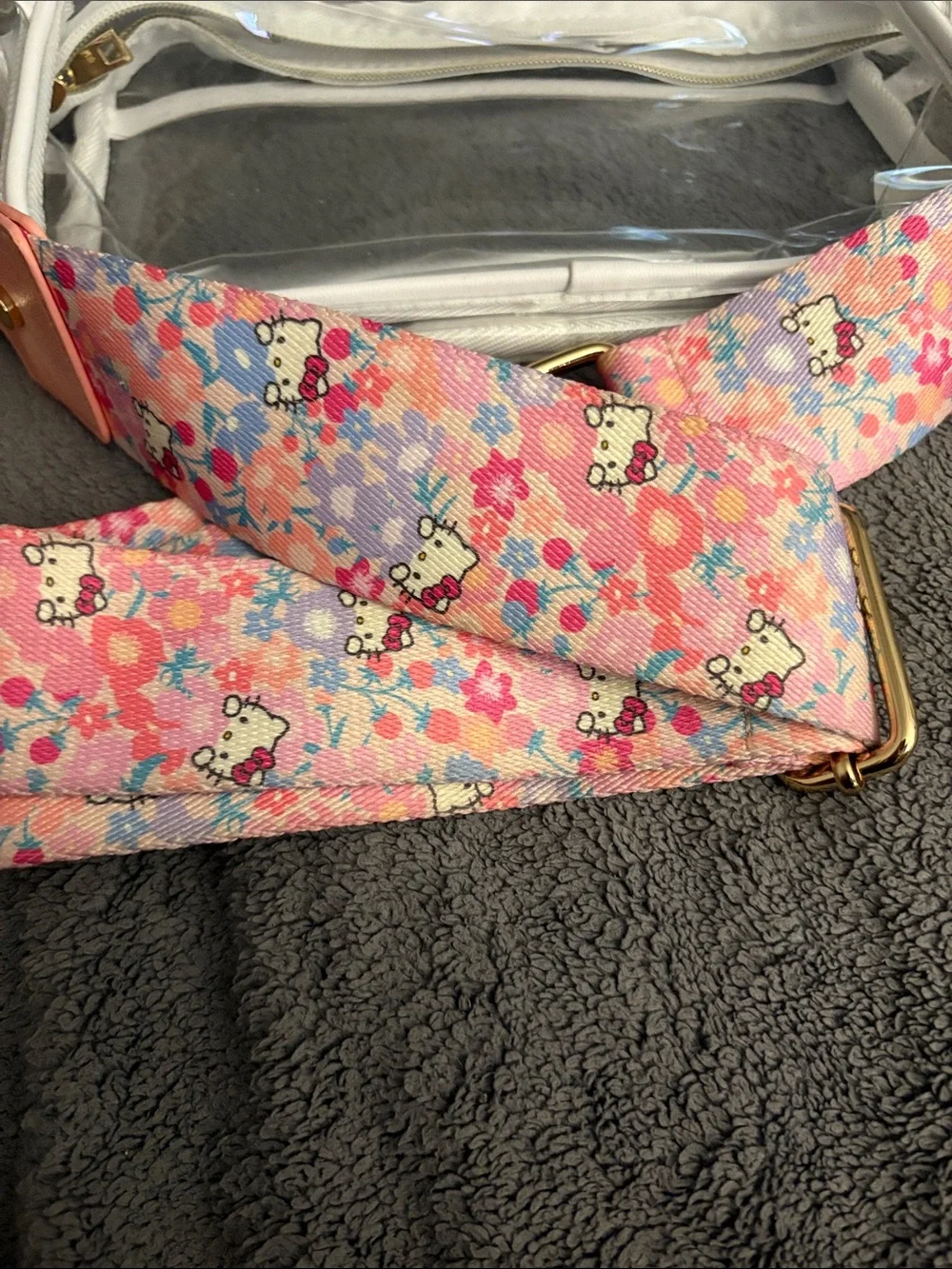 Clear Crossbody Bag with Hello Kitty Pink Floral Adjustable Strap